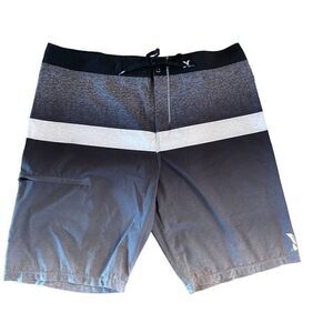 Hurley Board Shorts Mens Size 38 Gray and Black Colorblock Grunge Swimwear